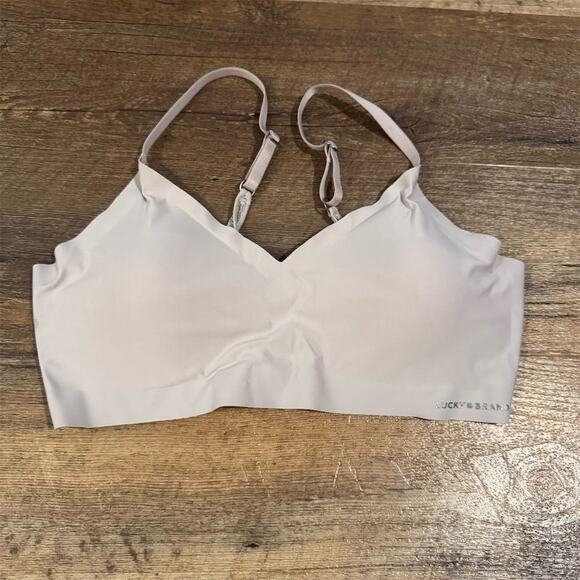 Lucky Brand Women's Bralette L Nude Soft Wireless Padded Lace Back Clasp READ - Picture 1 of 5